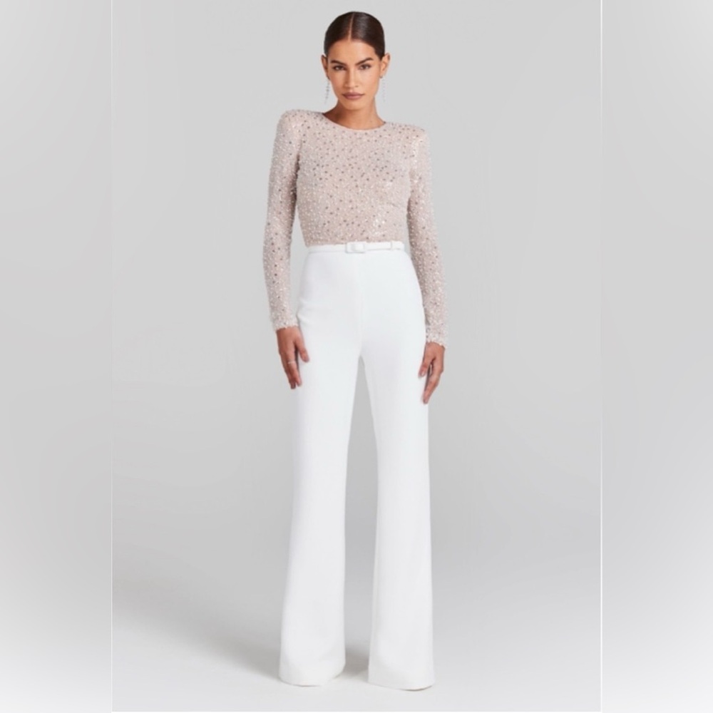 NEW NWT Nadine Merabi Misha White Bridal Jumpsuit Size 4 - Picture 8 of 8